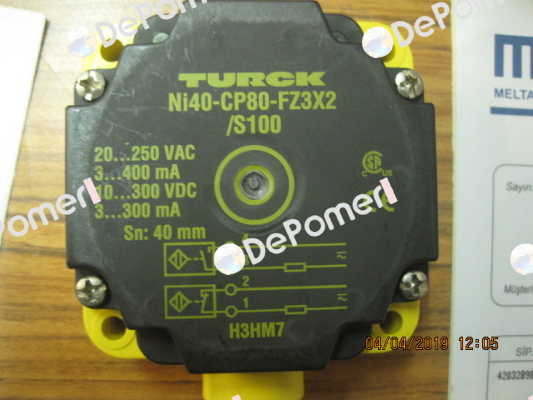 p/n: 13443, Type: NI40-CP80-FZ3X2/S100 Turck