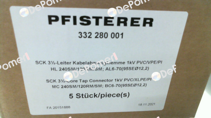 P/N: 332 280 001, Type: SCK3½ 240SM/120RM/SM-6-70Ø12,2 Pfisterer